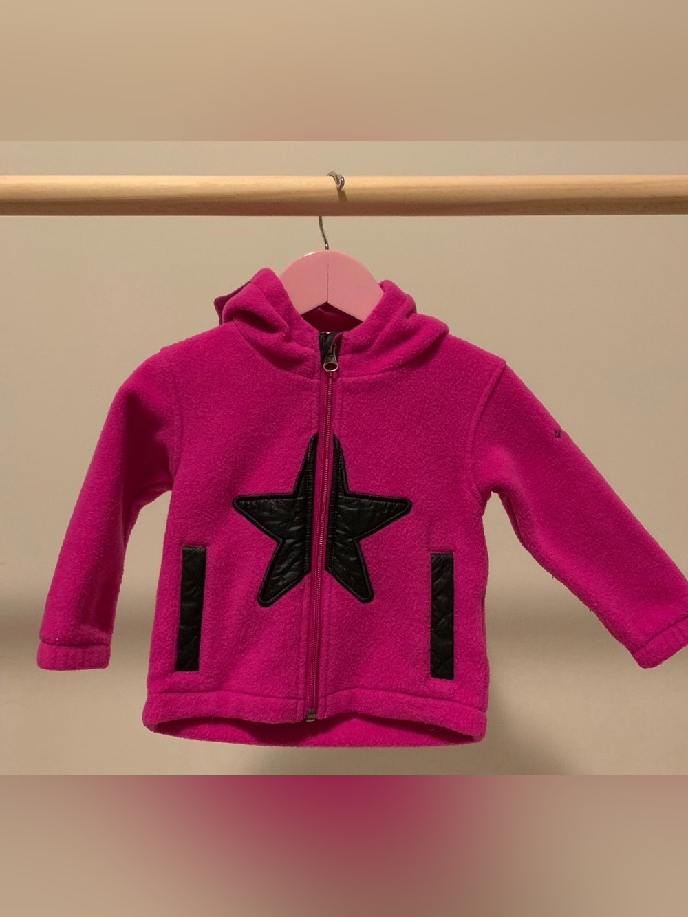 Columbia Girls' Magenta Fleece Hoodie with Black Star Patch 12-18M